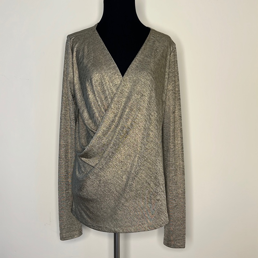 HEED Gold Front Drape Blouse Top L